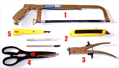 Пять видов режущих инструментов, которые применяются в моддинге компьютеров.